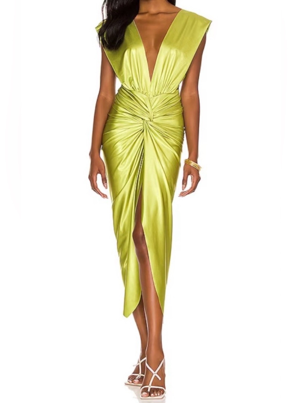 Baobab Collection Pistacho Satin Twist Midi Dress